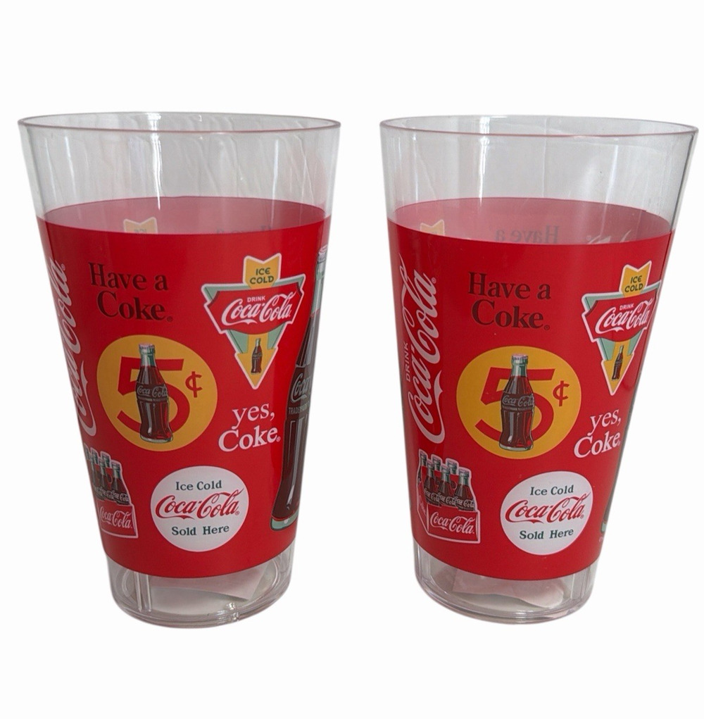 Coca-Cola Plastic Tumblers Cups Retro “Have a Coke” Artwork NEW! Set Of 2 (two)